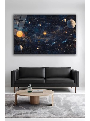 Mgi Design Cam Tablo Uzay Galaksi Evren Haritası Güneş Sistemi Astronomi Temalı Modern Dekoratif Duvar Tablosu Modern Salon Duvar Dekoru Oturma Odası Yatak Odası Tablosu 4mm Temperli Cam Tablo Kaliteli Baskı