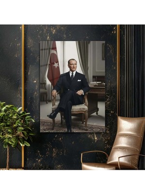 Mgi Design Atatürk Makam Odası Oturan Resmi Portre Cam Tablo