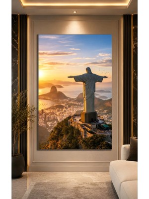 Mgi Design Rio De Janeiro Kurtarıcı Isa Heykeli Cam Tablo – Christ The Redeemer, Brezilya Manzarası ve Gün Batımı Temalı, Seyahat ve Dünya Şehirleri Dekorasyonu, Modern Duvar Tablosu