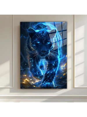 Mgi Design Mystic Panther Cam Tablo – Neon Parıltılı Yüksek Kaliteli Sanatsal Tasarım | Modern Dekorasyon Temalı Dekoratif Duvar Tablosu, Salon, Ev ve Ofis Dekoru,