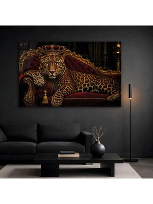 Mgi Design Kral Taçlı Jaguar Cam Tablo, Temperli Cam Hayvan Temalı Duvar Tablosu, Uv Baskılı Modern Salon Yatak Odası Duvar Dekoru, Dekoratif Hediyelik Tablo