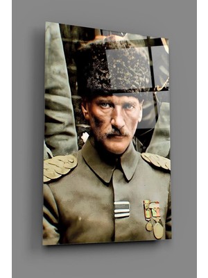 Mgi Design Atatürk Portresi Cam Tablo | Dekoratif Duvar Tablosu | Uv Baskılı Canlı Renkler | Yatak Odası ve Antre | Doğum Günü Hediyesi | 4mm Kırılmaz Cam
