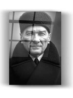 Mgi Design Cam Tablo Mustafa Kemal Atatürk Siyah Beyaz Portre – Cumhuriyet Temalı Ev Dekorasyonu, Ofis Dekorasyonu ve Çalışma Odası