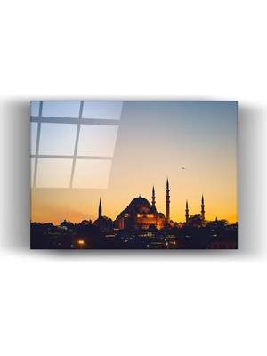 Mgi Design Mistik Istanbul | Cami Silüetleri ve Alacakaranlık Yatay Cam Duvar Sanatı-Ev-Ofis Dekorasyon