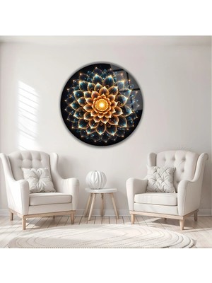 Mgi Design Modern Işıltılı Mandala Desenli Çiçekli Yuvarlak Dekoratif Cam Tablo Lüks Duvar Sanatı | Çiçek Temalı Dekoratif Duvar Tablosu, Salon ve Yatak Odası Dekoru, 100X100 cm