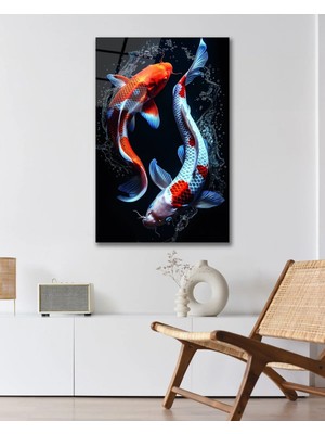 Mgi Design Balık Koi Süs Renkli Cam Tablo Modern Ev Ofis Salon Duvar Oda Dekoru Hediyelik