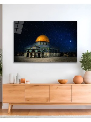 Mgi Design Kudüs Mescidi Aksa Kübbetüs Sahra Dini, Islami Cam Tablo, Yatay Hediyelik Duvar Dekoru | Islami Motifli Dekoratif Duvar Tablosu, Salon ve Ibadet Alanı Dekoru,