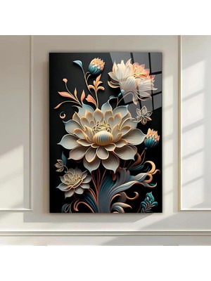 Mgi Design Luxury Floral Harmony – Cam Tablo | Lüks Modern Dekorasyon Temalı Dekoratif Duvar Tablosu, Salon, Ev ve Ofis Dekoru,