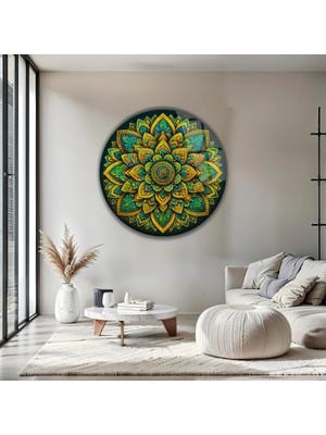 Mgi Design Çok Renkli Mandala Temalı Modern Yuvarlak Temperli Dekoratif Cam Tablo | Modern Dekorasyon Temalı Dekoratif Duvar Tablosu, Salon, Ev ve Ofis Dekoru, 60X60 cm
