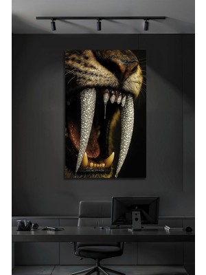 Mgi Design Elmas Dişli Aslan Lüks Gold Seri Kristal Dekotarif Temperli Cam Tablo | Hayvan Figürlü Dekoratif Duvar Tablosu, Salon, Ofis ve Çalışma Alanı Dekoru, 72X46 cm