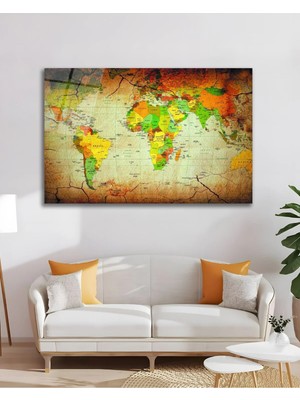 Mgi Design Dünya Haritası Siyasi World Earth Cam Tablo Modern Ev Ofis Salon Duvar Oda Dekoru Hediyelik | Harita Temalı Dekoratif Duvar Tablosu, Ev, Ofis ve Çalışma Alanı Dekoru,
