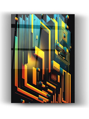 Mgi Design Neon Geometrik Soyut Cam Tablo – Modern Duvar Dekoru | Ev ve Ofis Dekorasyonu