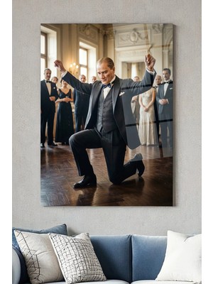 Mgi Design Mustafa Kemal Atatürk Zeybek Cam Tablo – Dekoratif Duvar Tablosu | Atatürk Temalı Dekoratif Duvar Tablosu, Salon, Ofis ve Çalışma Alanı Dekoru,