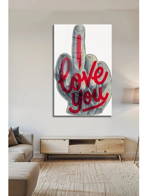 Mgi Design Pop Art I Love You Orta Parmak Cam Tablo Modern ve Ironik Duvar Dekoru | Modern Dekorasyon Temalı Dekoratif Duvar Tablosu, Salon, Ev ve Ofis Dekoru,