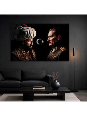 Mgi Design Fatih Sultan Mehmet – Atatürk I Cam Tablo, Temperli Cam Portre Duvar Tablosu, Uv Baskılı Salon Ofis Iş Yeri Duvar Dekoru, Milli Temalı Dekoratif Hediyelik Tablo