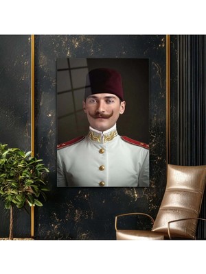 Mgi Design Atatürk Üniformalı Resmi Klasik Portre Cam Tablo