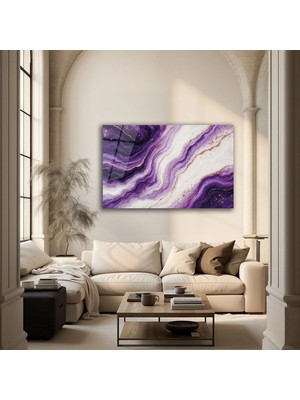 Mgi Design Mor Beyaz Mermer Desen Modern Zarif Dekoratif Cam Tablo