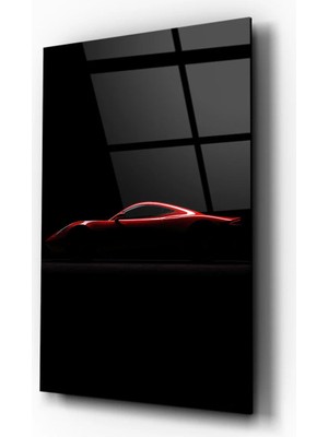 Mgi Design Cam Tablo Kırmızı Işıklı Spor Araba Silüeti – Modern Ev Dekorasyonu, Ofis Dekorasyonu