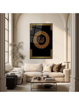 Mgi Design Altın Detaylı Siyah Zemin Tasarımlı Allah Yazısı Cam Tablo
