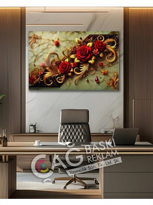 Mgi Design Gül Çiçek Flower Göz Alıcı Estetik Cam Tablo Modern Ev Ofis Salon Duvar Oda Dekoru Hediyelik | Çiçek Temalı Dekoratif Duvar Tablosu, Salon ve Yatak Odası Dekoru,
