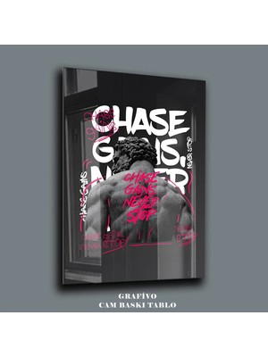 Mgi Design Chase Gains Never Stop Yazılı Fitness Cam Tablo – Spor & Motivasyon Tasarımı | Spor Temalı Dekoratif Duvar Tablosu, Spor Odası, Genç Odası ve Ofis Dekoru,