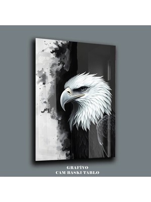 Mgi Design Kara Kartal Taraftar Uv Baskı Teknolojili Cam Tablo – Siyah Beyaz Gücün ve Asaletin Simgesi | Modern Dekorasyon Temalı Dekoratif Duvar Tablosu, Salon, Ev ve Ofis Dekoru, 60X90 cm