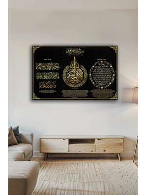 Mgi Design Nazar Bereket Duası ve Ayetel Kürsi Modern Altın Varaklı Dekoatif Islami Duvar Dekoru | Islami Motifli Dekoratif Cam Tablo, Salon ve Ibadet Alanı Dekoru, 30X45 cm