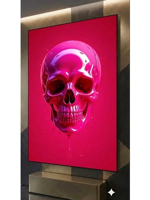 Mgi Design 4mm Tamperli Uv Baskı Kırılımaz Cam Tablo Ev Ofis Duvar Dekor Hediyelik Tablo Kurukafa Pembe Rock Metal Müzik Etnik Deluxe UHD Canlı Gerçek Cam A Baskı Premium Asma Aparatı