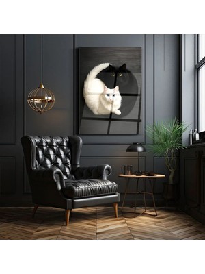 Mgi Design Cam Tablo/ying Yang Kediler /duvar Dekorasyonu/ Tablo, Uv Baskı Tablo, Modern Dekor, Hediye