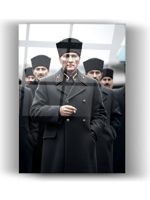 Mgi Design Asil Mustafa Kemal Atatürk Portresi-Cam Tablo-Ev ve Ofis Dekorasyonu