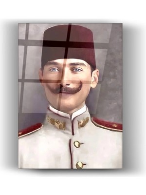Mgi Design Mustafa Kemal Atatürk Gençliği Portre Cam Tablo- Ev ve Ofis Dekorasyonu-Insan
