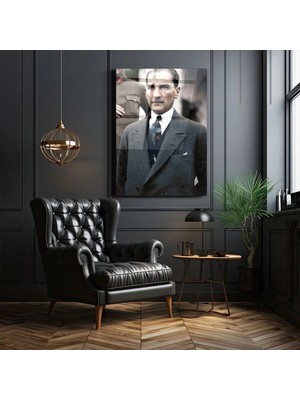 Mgi Design Cam Tablo Mustafa Kemal Atatürk Portre - Duvar Dekorasyonu - Ofis Dekorasyonu