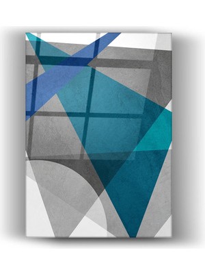 Mgi Design Üçgen Mavi-Gri Desenli Geometrik-Cam Tablo-Ev ve Ofis Dekorasyonu