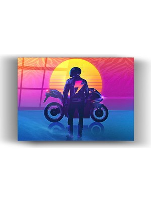 Mgi Design Retro Neon Motorcu Cam Tablo Tasarım-Cam Tablo-Ev ve Ofis Dekorasyon-Sanatsal