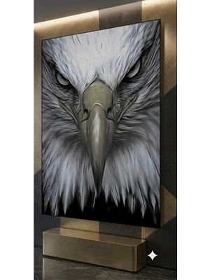 Mgi Design Özel Tasarım 4mm Tamperli Uv Baskı Cam Tablo Ev Ofis Duvar Dekor Hediyelik Tablo Karakartal Siyah Beyaz Premium Luxury Marka Canlı Sağlam Deluxe UHD Gerçek Cam A Baskı