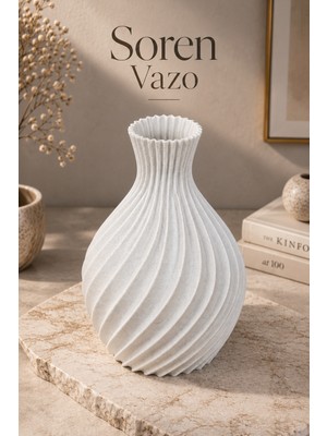 Arzande Mermer Görünümlü Soren Dekoratif Vazo Modern Salon Dekoru ve Masaüstü Vazo