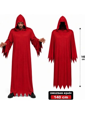 SHC4200 Yetişkin Kırmızı Kapüşonlu Cellat Hayalet Kostümü 140 cm