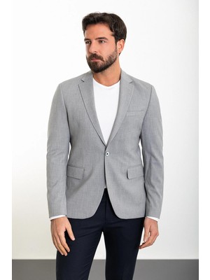 Mcr Çizgili Gri Slim Fit Mono Yaka Erkek Ceket 40355