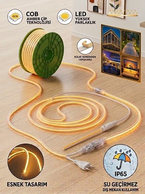 Yeo Aydınlatma Cob LED Şerit Aydınlatma Amber - Kendinden Yapışkanlı, IP65 Su Geçirmez Dış Mekan & Iç Mekan Esnek LED