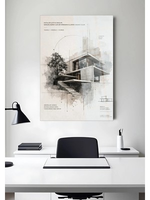 Mgi Design Modern Mimari Çizim Cam Tablo – 4 mm Temperli Minimal Duvar Dekoru