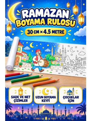 Haydi Dekor “Hoş Geldin Ramazan Boyama Rulosu –  Uzun Dev Etkinlik Kağıdı | Çocuklar Için Ramazan Eğitimi, Iftar, Cami ve Hilal Temalı Boyama Etkinliği”