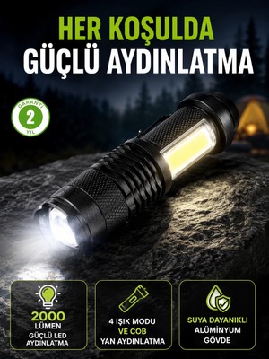 SHC4200 4 Modlu USB Şarjlı LED El Feneri Kamp