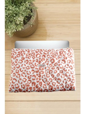 Bijuteri Net Leopar Desenli Labtop Bilgisayar Çantası 13*14 Inç - Yavruağzı