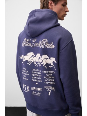 Grimelange Hudsones Erkek Kapüşonlu Baskılı Lacivert Sweatshirt