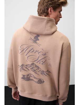 Grimelange Sylas Erkek Baskılı Kapüşonlu Vizon - Bej Sweatshirt