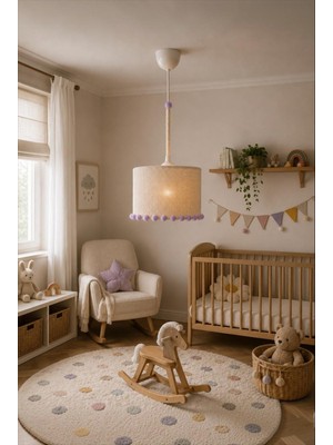 Elizim Home Lighting Lina El Yapımı Makrome Lila Ponponlu Çocuk Odası Avizesi – 25 cm