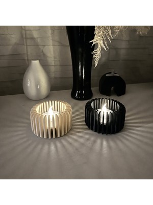 Brf Store Buradabulabilirsin Modern Çizgili Mumluk – 3D Baskı Tealight Mumluk (1 Adet)-Bej