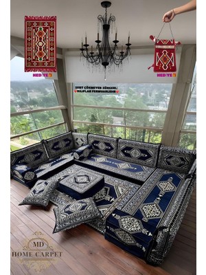 Md Home Carpet Şark Köşesi Minder Takımı Anadolu Desenli Sedir Seti Çift Yüzlü Yıkanabilir Özel Tasarım