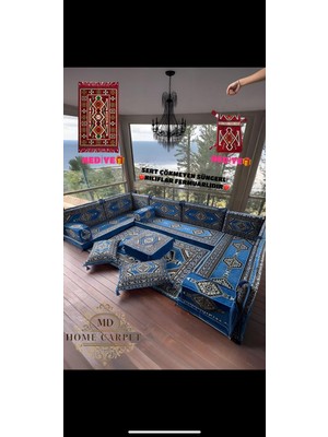 Md Home Carpet Şark Köşesi Minder Takımı Anadolu Desenli Sedir Seti Çift Yüzlü Yıkanabilir Özel Tasarım