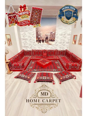 Md Home Carpet Şark Köşesi Minder Takımı Anadolu Desenli Sedir Seti Çift Yüzlü Yıkanabilir Özel Tasarım